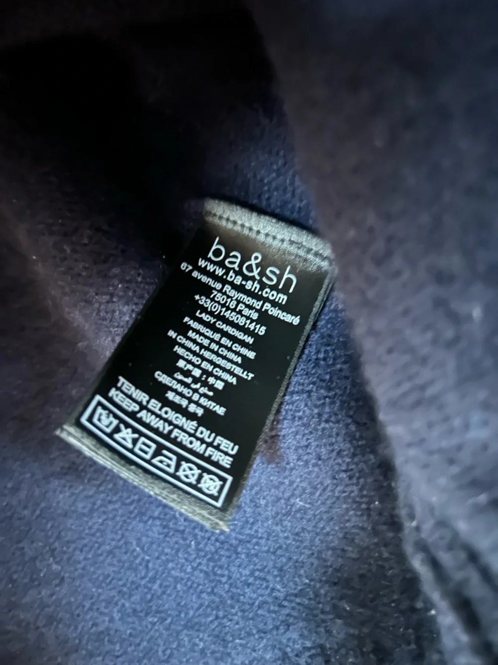 ba&sh Navy Cropped V-Neck Cardigan with Decorative Buttons - Picture 4 of 4